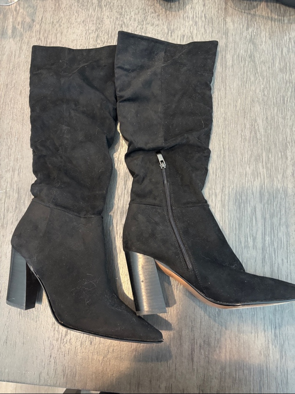 ShuShop Black Suede Mid-Calf Heeled Boots